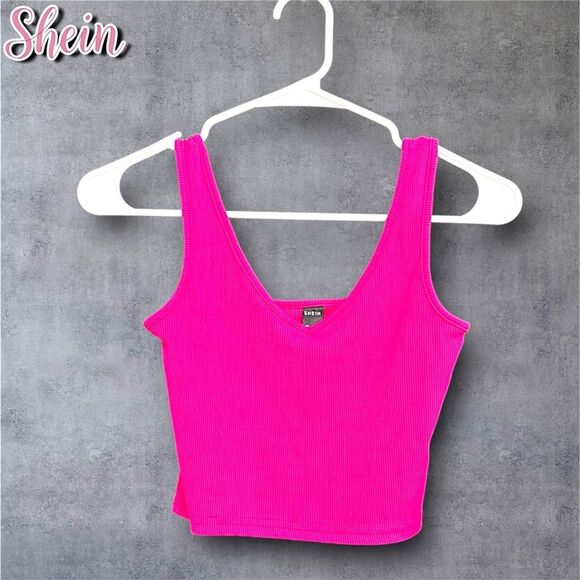 Preowned Shein hot pink crop top tank top - Small - Picture 1 of 4